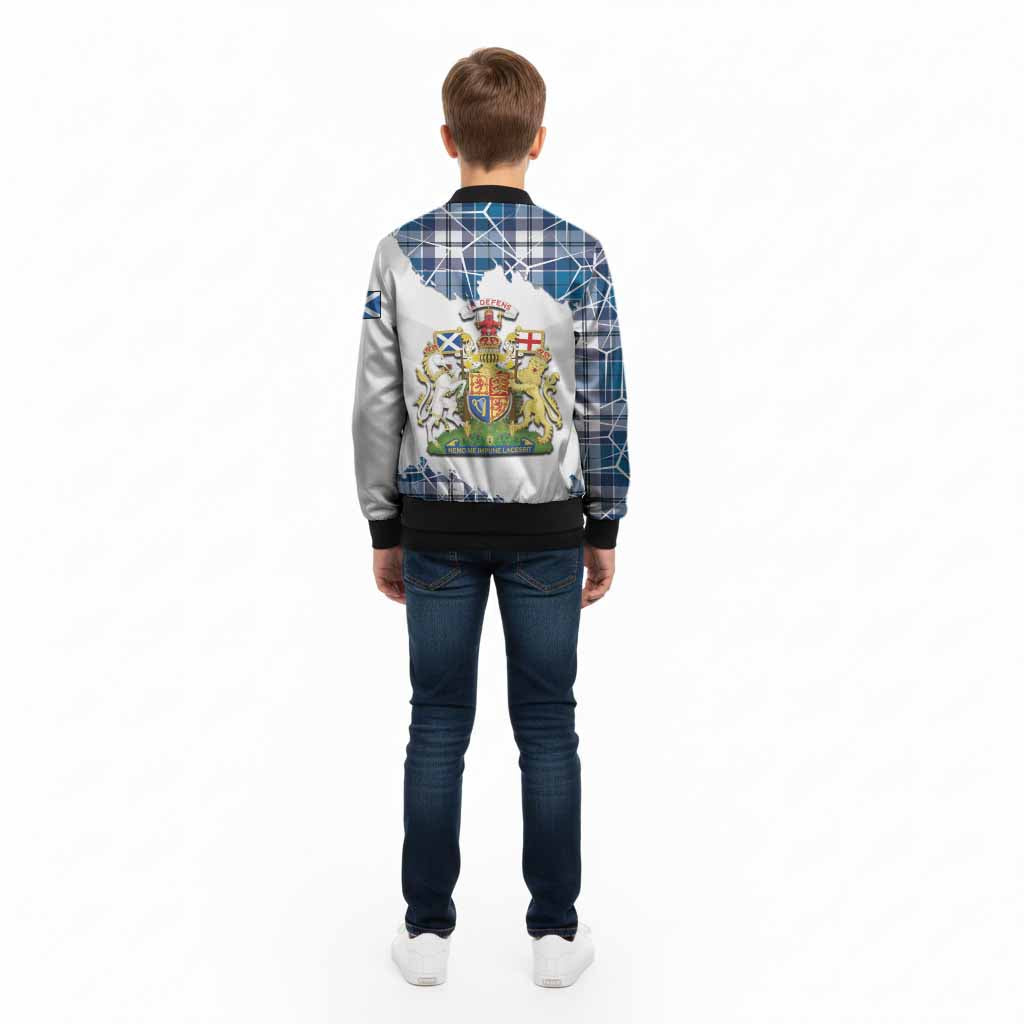 Hutton Tartan Kid Bomber Jacket with Family Crest and Lion Rampant Grunge Style