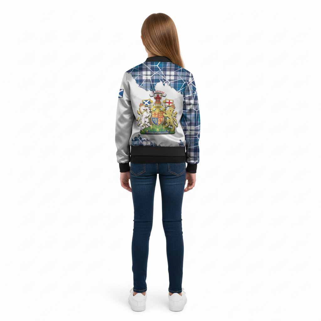 Hutton Tartan Kid Bomber Jacket with Family Crest and Lion Rampant Grunge Style