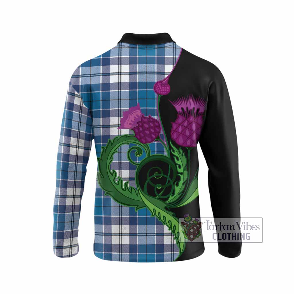 Hutton Tartan Long Sleeve Polo Shirt Traditional Scottish Thistle