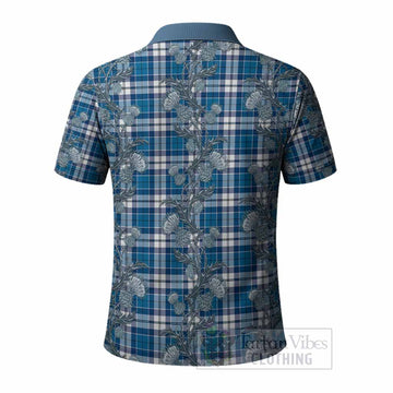 Hutton Tartan Polo Shirt Seamless Scottish Thistle Flowers