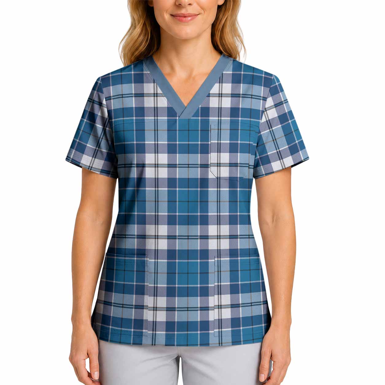 Hutton Tartan Scrub Top 4XL - Tartan Vibes Clothing