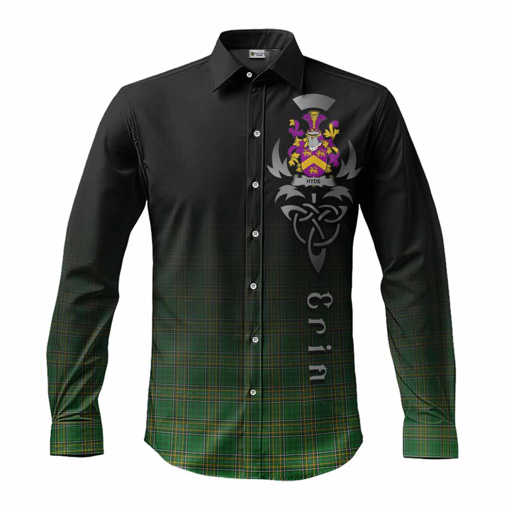 Tartan Vibes Clothing Hyde Irish Clan Long Sleeve Button Shirt with Coat of Arms Erin Go Bragh Celtic Inspired