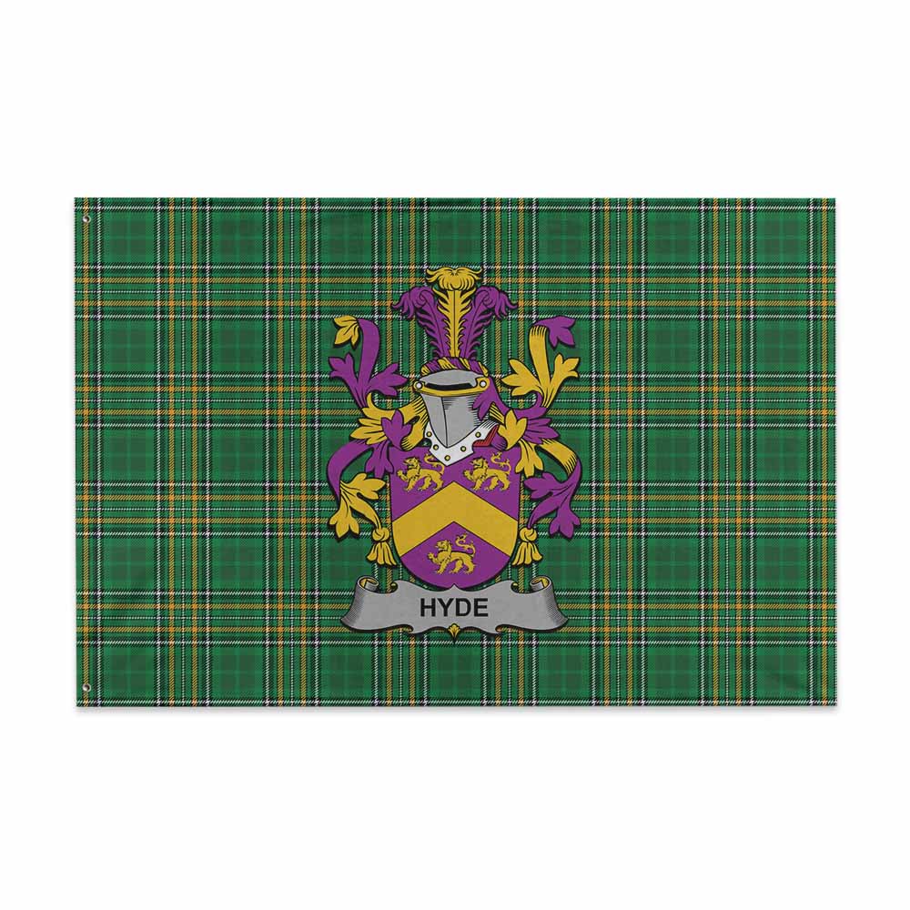 Tartan Vibes Clothing Hyde Irish Clan Tartan House Flag with Coat of Arms