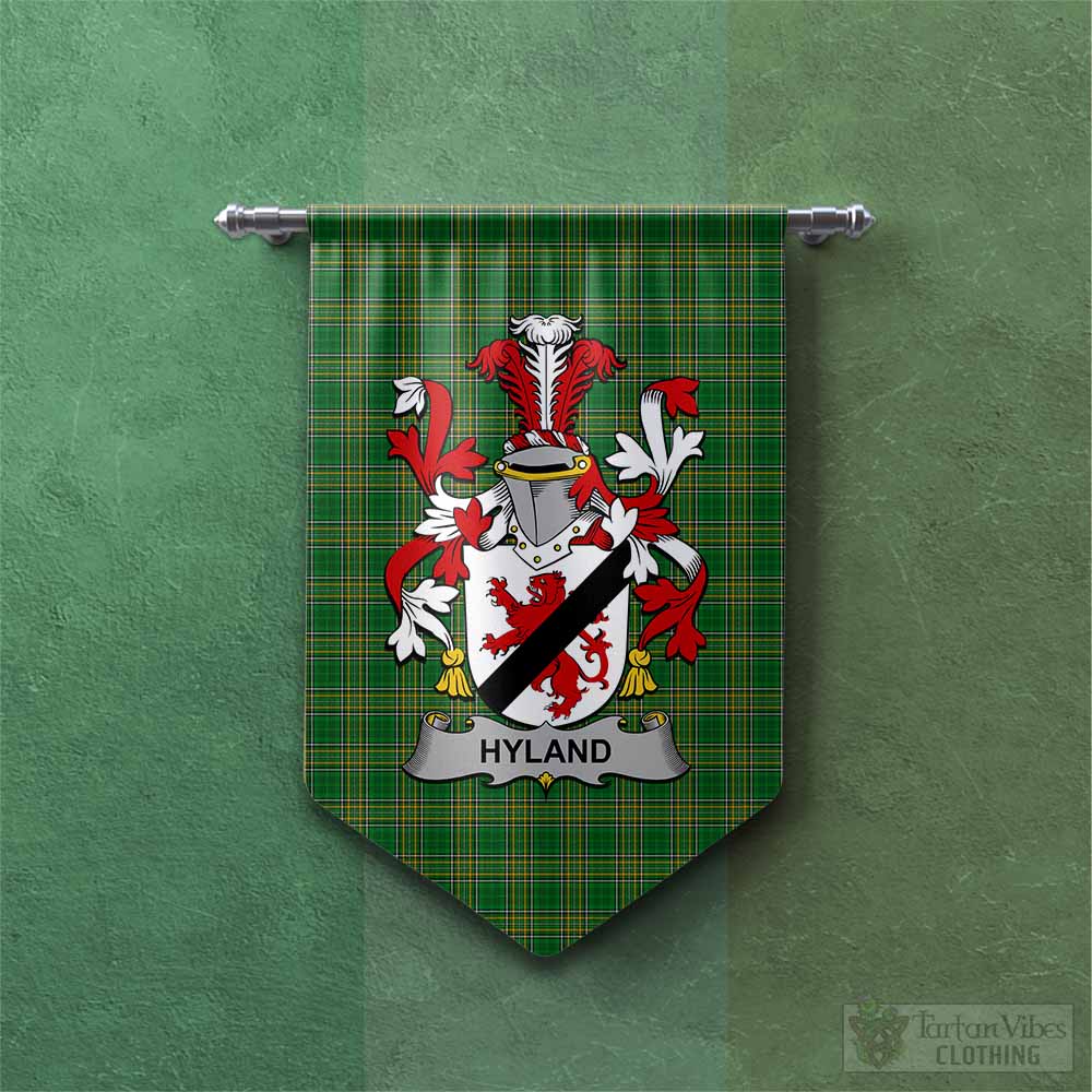Tartan Vibes Clothing Hyland Irish Clan Tartan Gonfalon, Tartan Banner with Coat of Arms