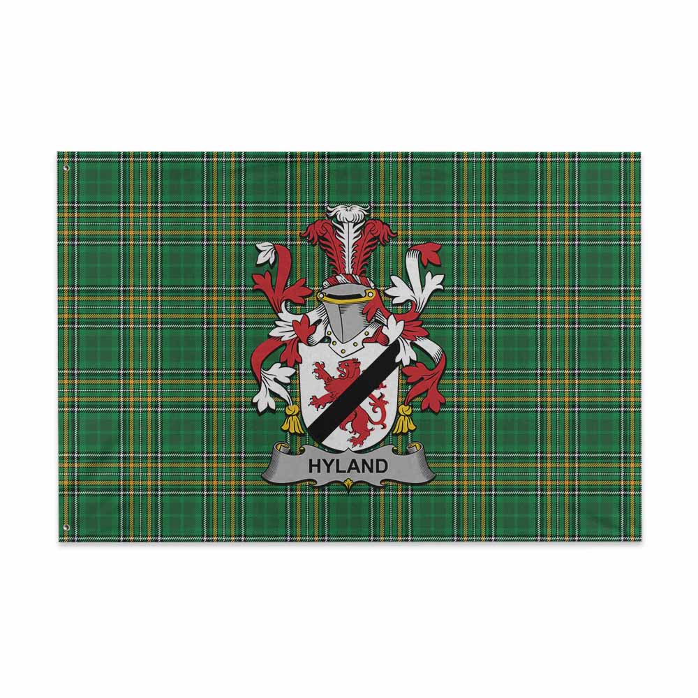 Tartan Vibes Clothing Hyland Irish Clan Tartan House Flag with Coat of Arms