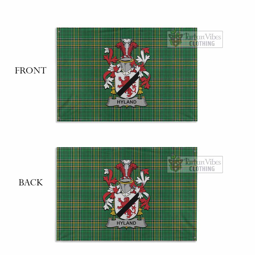Tartan Vibes Clothing Hyland Irish Clan Tartan House Flag with Coat of Arms