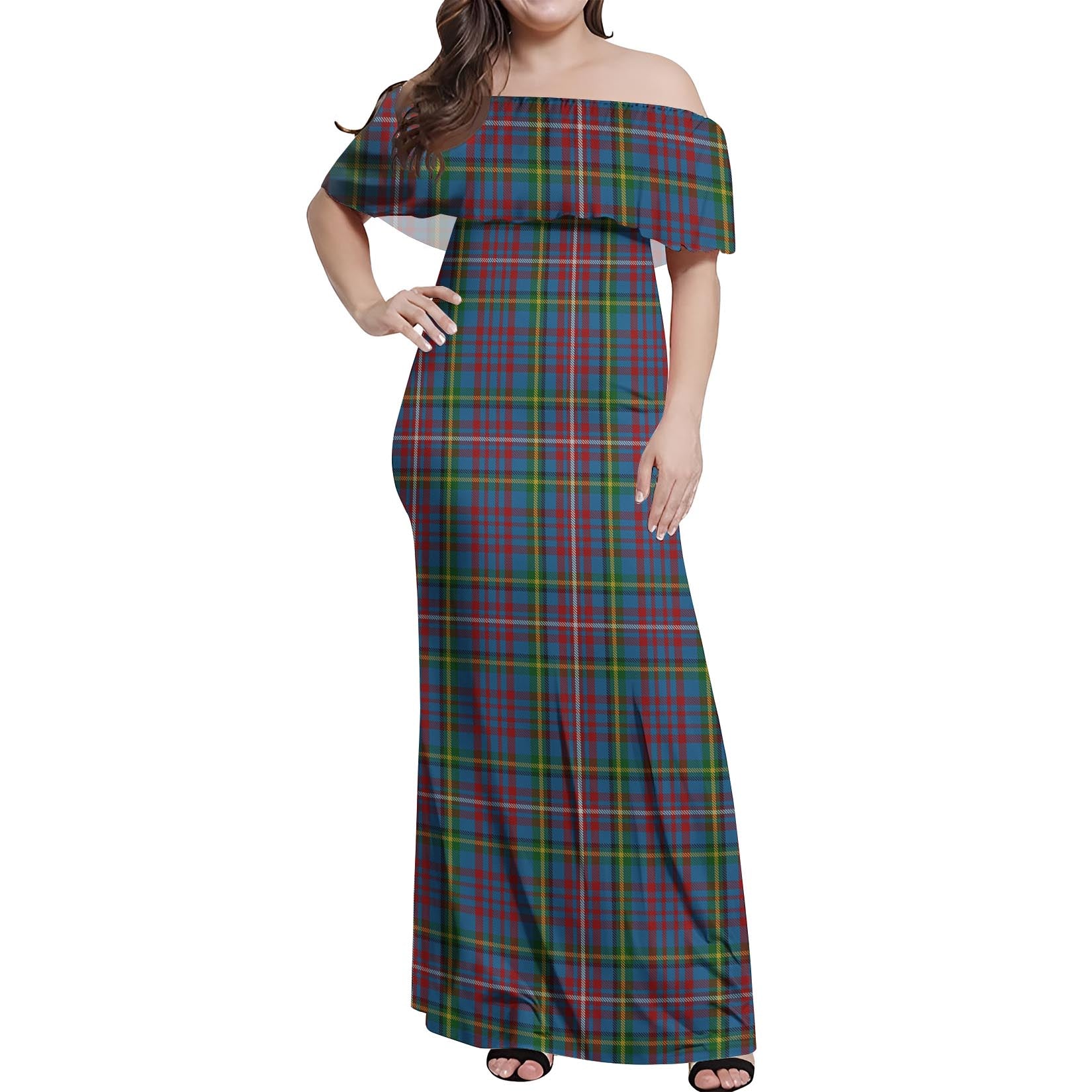 Hyndman Tartan Off Shoulder Long Dress Women's Dress - Tartan Vibes Clothing
