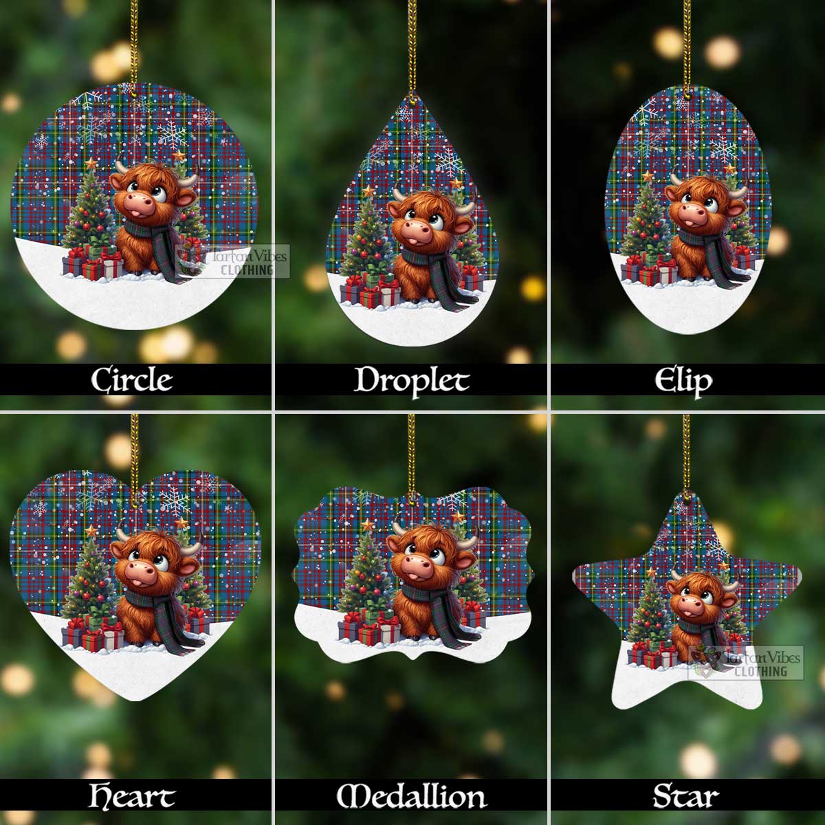 Hyndman Tartan Christmas Aluminium Ornament with Adorable Highland Coo Aluminium - Tartan Vibes Clothing