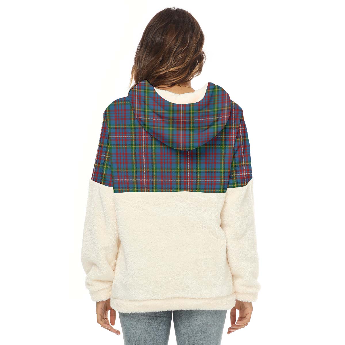 Hyndman Tartan Half Style Women's Borg Fleece Hoodie with Half Zip - Tartan Vibes Clothing