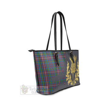 Tartan Vibes Clothing Hyndman Tartan Leather Tote Bag Gold Thistle Style