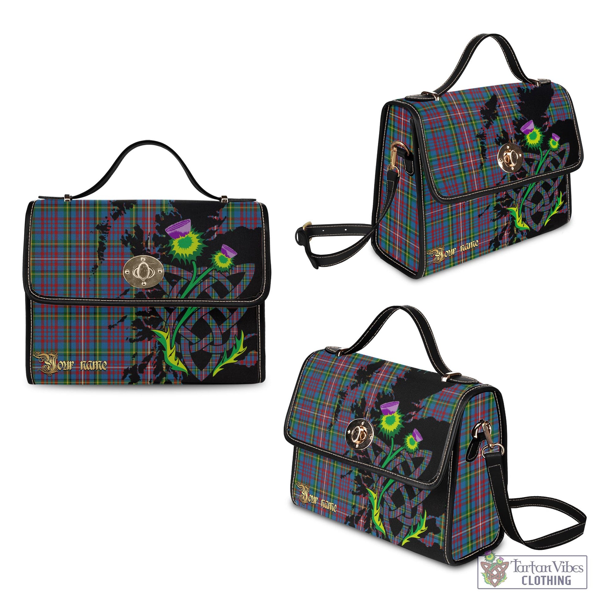 Tartan Vibes Clothing Hyndman Tartan Waterproof Canvas Bag with Scotland Map and Thistle Celtic Accents