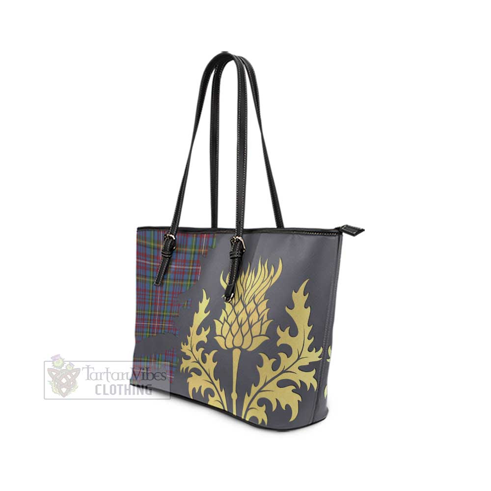 Hyndman Tartan Leather Tote Bag Gold Thistle Style - Tartan Vibes Clothing