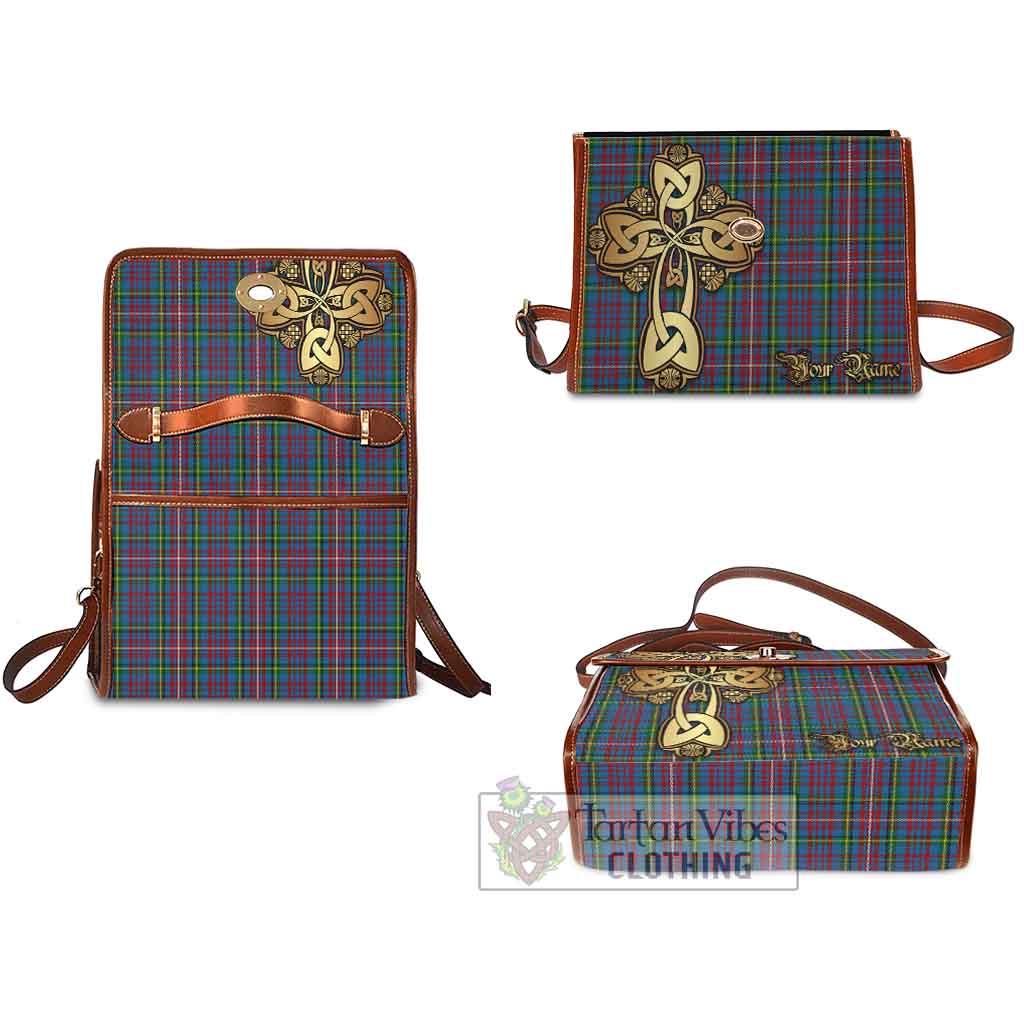Tartan Vibes Clothing Hyndman Tartan Waterproof Canvas Bag Golden Thistle Celtic Cross Style