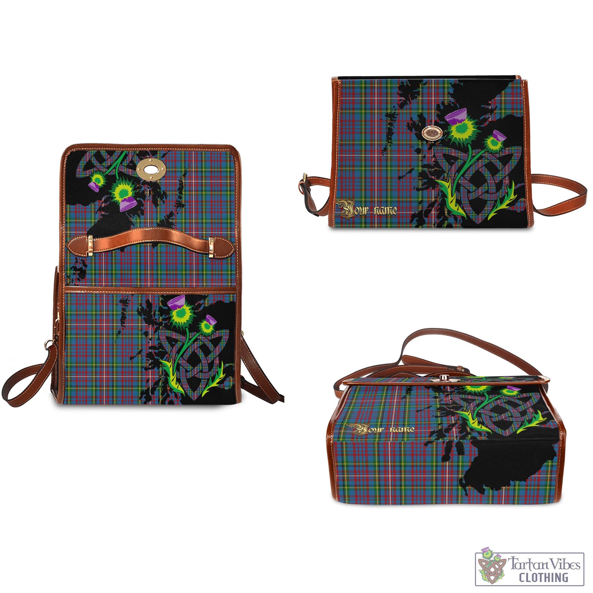 Tartan Vibes Clothing Hyndman Tartan Waterproof Canvas Bag with Scotland Map and Thistle Celtic Accents
