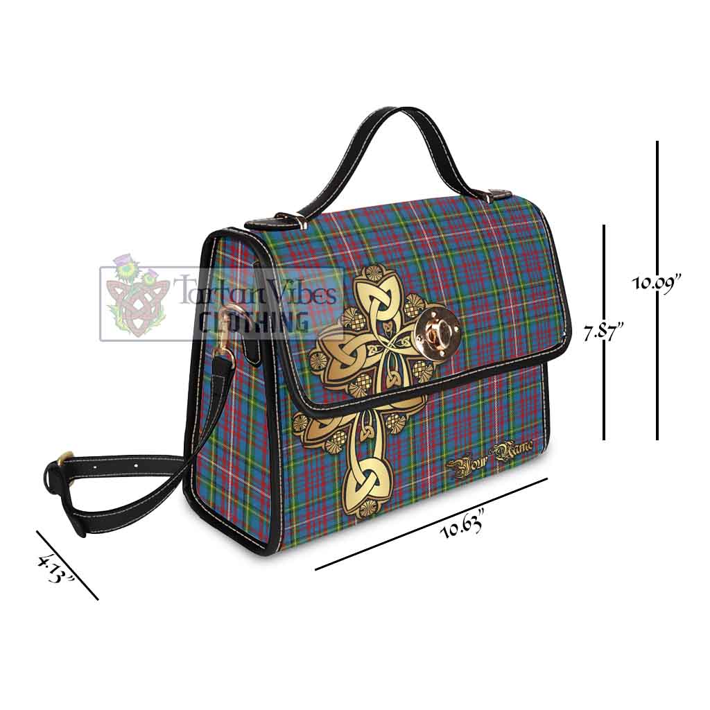 Tartan Vibes Clothing Hyndman Tartan Waterproof Canvas Bag Golden Thistle Celtic Cross Style