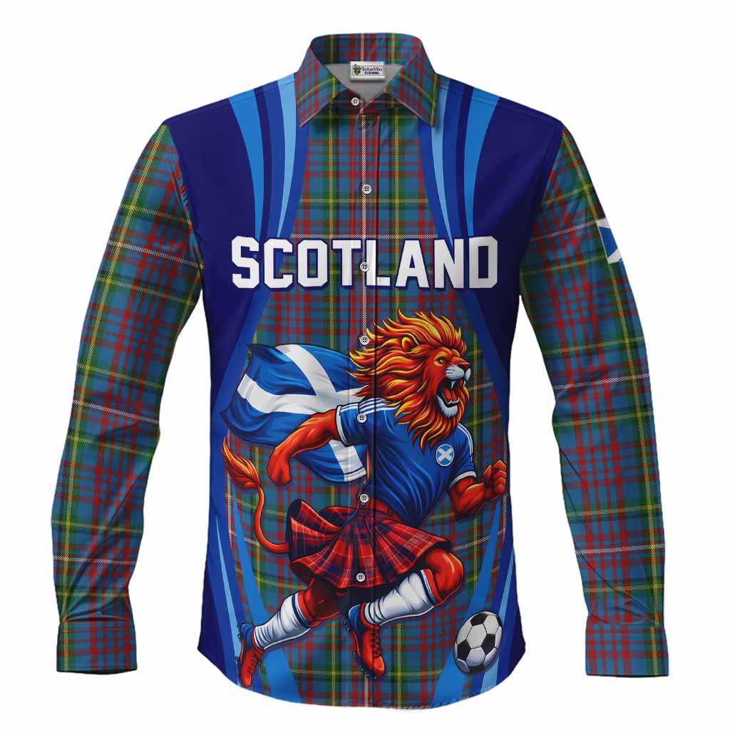 Hyndman Scotland Football Tartan Long Sleeve Button Shirts Lion Mascot Go Scottish