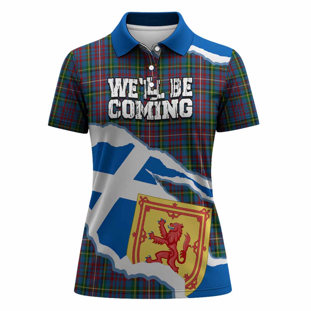 Hyndman Scotland Football Tartan Women Polo Shirt We'll Be Coming