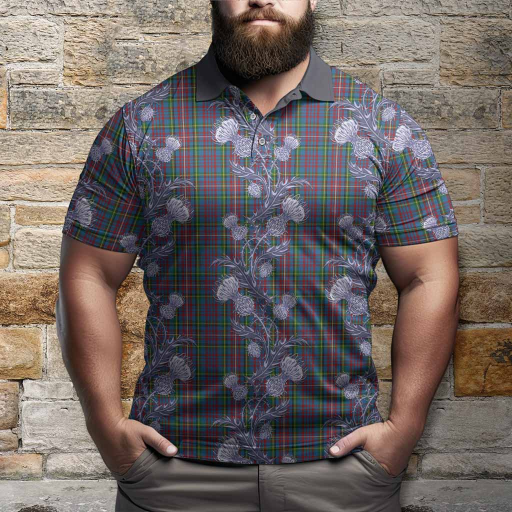 Hyndman Tartan Polo Shirt Seamless Scottish Thistle Flowers