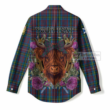 Hyndman Tartan Women Casual Shirt Scottish Thistle Heilan Coo