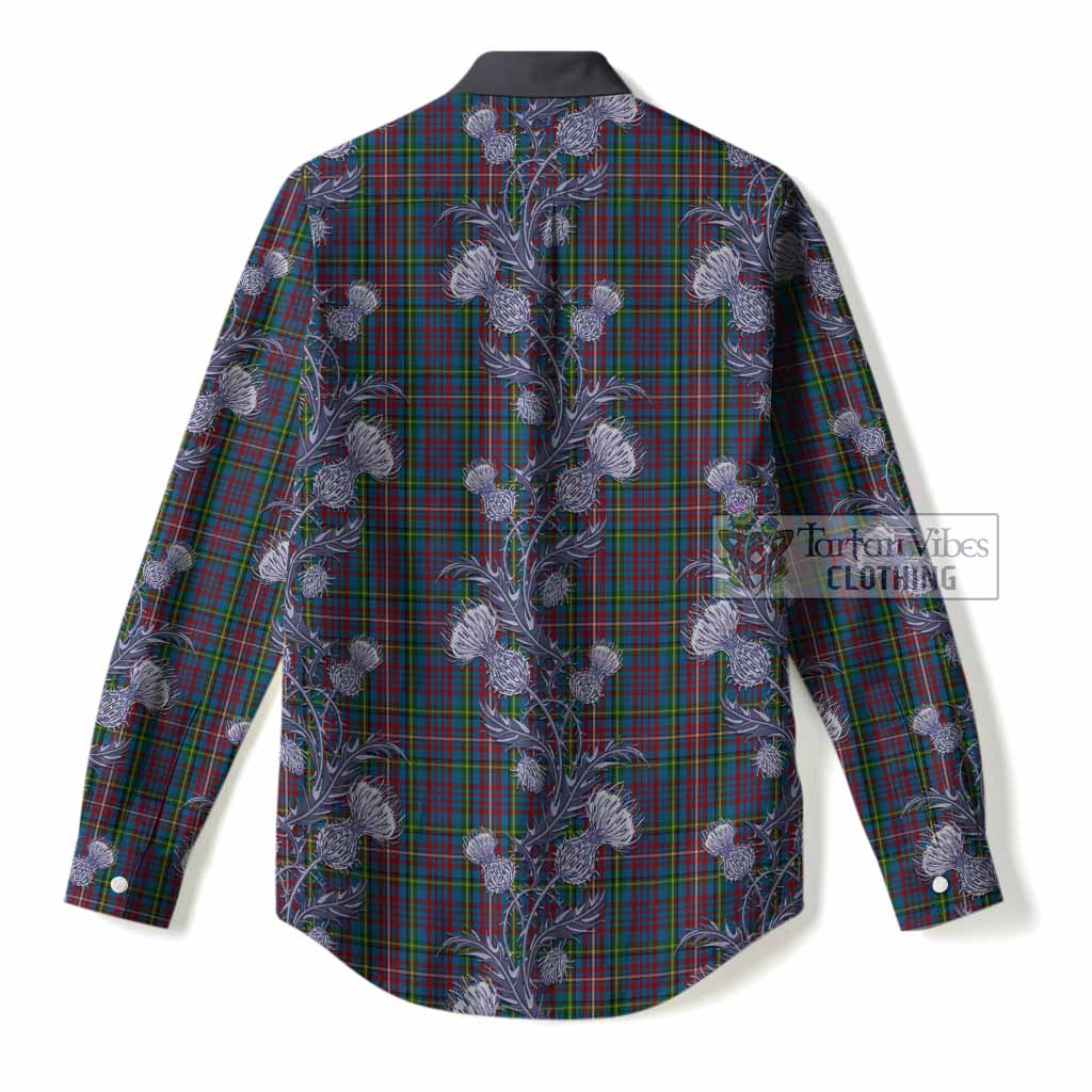 Hyndman Tartan Women Casual Shirt Seamless Scottish Thistle Flowers