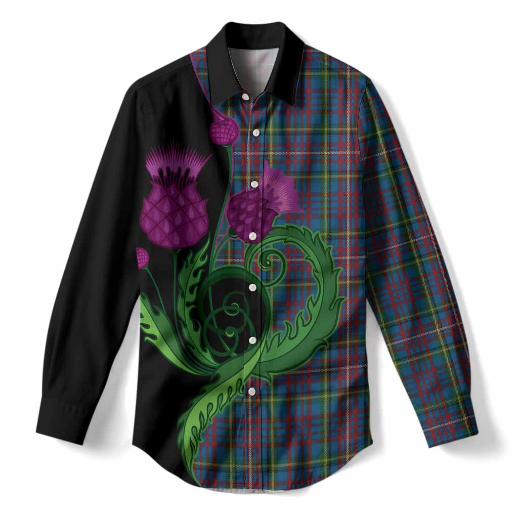 Hyndman Tartan Women Casual Shirt Traditional Scottish Thistle