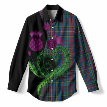 Hyndman Tartan Women Casual Shirt Traditional Scottish Thistle