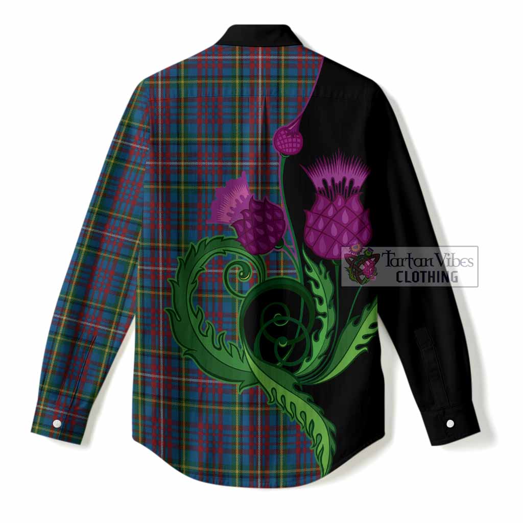 Hyndman Tartan Women Casual Shirt Traditional Scottish Thistle