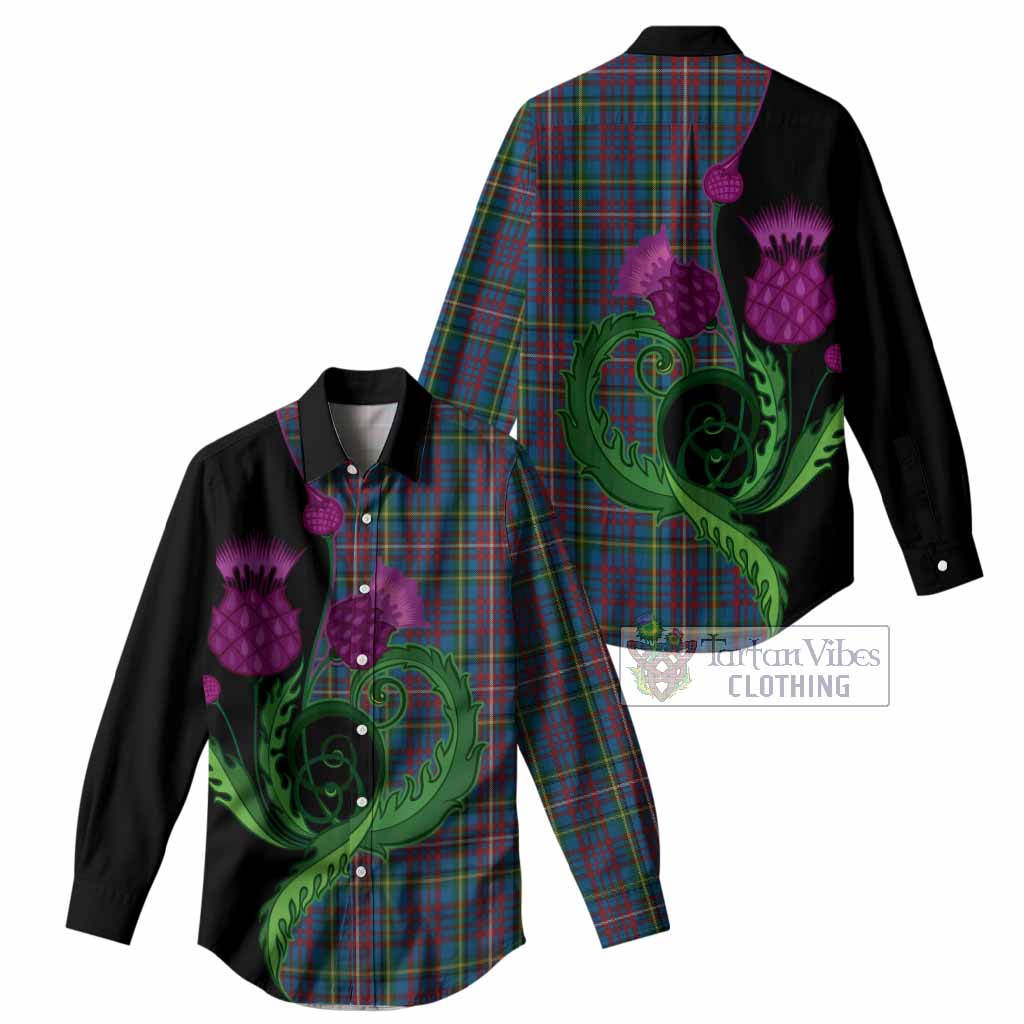 Hyndman Tartan Women Casual Shirt Traditional Scottish Thistle