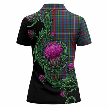 Hyndman Tartan Women Polo Shirt Resilient Scottish Thistle