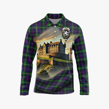 Inglis Tartan Family Crest Long Sleeve Polo Shirt with Scottish Ancient Castle Style Unisex - Tartan Vibes Clothing