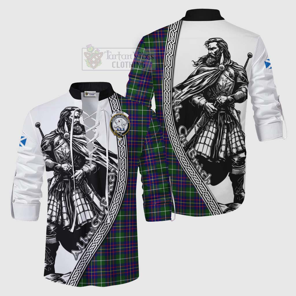 Inglis Tartan Clan Crest Ghillie Kilt Shirt with Highlander Warrior Celtic Style Men - Tartan Vibes Clothing
