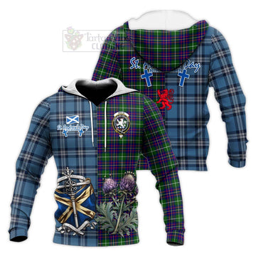 Inglis Tartan Knitted Hoodie Happy St. Andrew's Day Half Tartan Style Unisex Knitted Pullover Hoodie - Tartan Vibes Clothing