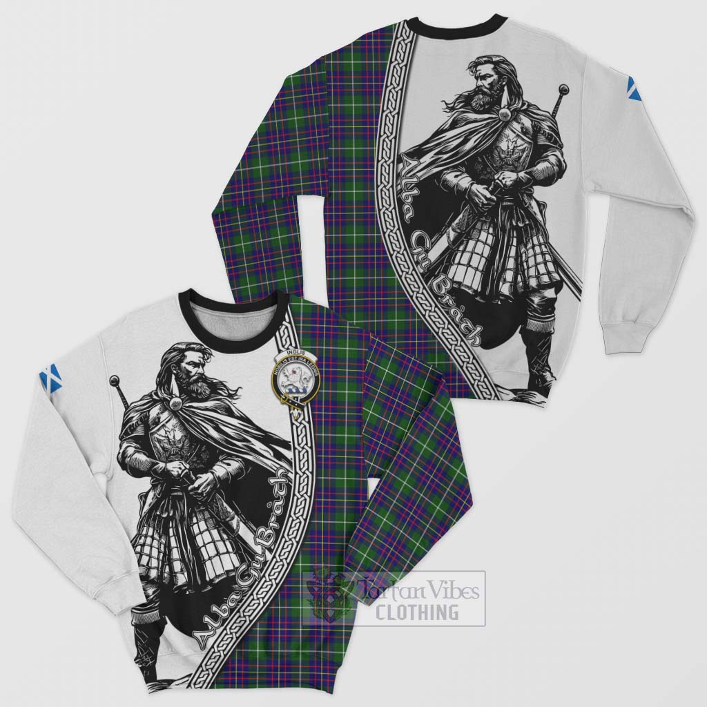 Inglis Tartan Clan Crest Sweatshirt with Highlander Warrior Celtic Style Unisex - Tartan Vibes Clothing