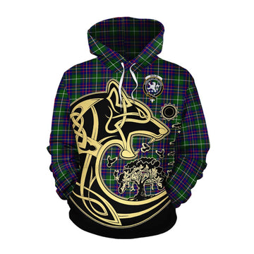 Inglis Tartan Cotton Hoodie with Family Crest Celtic Wolf Style Pullover Hoodie XS - Tartan Vibes Clothing