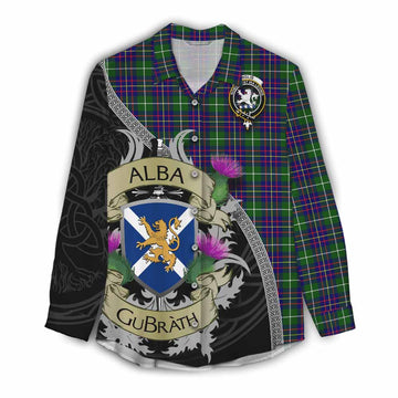 Inglis Tartan Family Crest Women's Casual Shirt Lion Rampant Royal Thistle Shield Celtic Inspired Female - Tartan Vibes Clothing