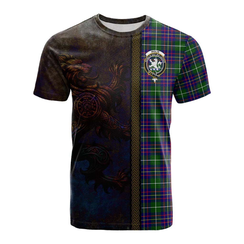 Tartan Vibes Clothing Inglis Tartan Family Crest Cotton T-shirt Alba Gu Brath Be Brave Lion Ancient Style