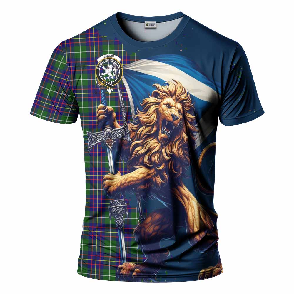 Inglis Tartan Family Crest T-Shirt with Scottish Majestic Lion Kid's Shirt - Tartan Vibes Clothing
