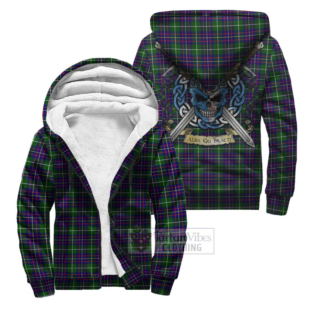 Inglis Tartan Sherpa Hoodie with Family Crest Celtic Skull Style Unisex S - Tartan Vibes Clothing
