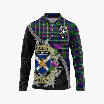 Inglis Tartan Family Crest Long Sleeve Polo Shirt Lion Rampant Royal Thistle Shield Celtic Inspired Unisex - Tartan Vibes Clothing