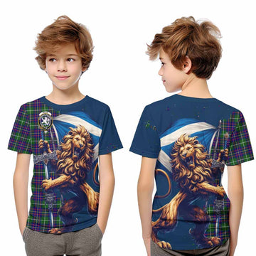 Inglis Tartan Family Crest Kid T-Shirt with Scottish Majestic Lion Youth XL Size14 - Tartan Vibes Clothing