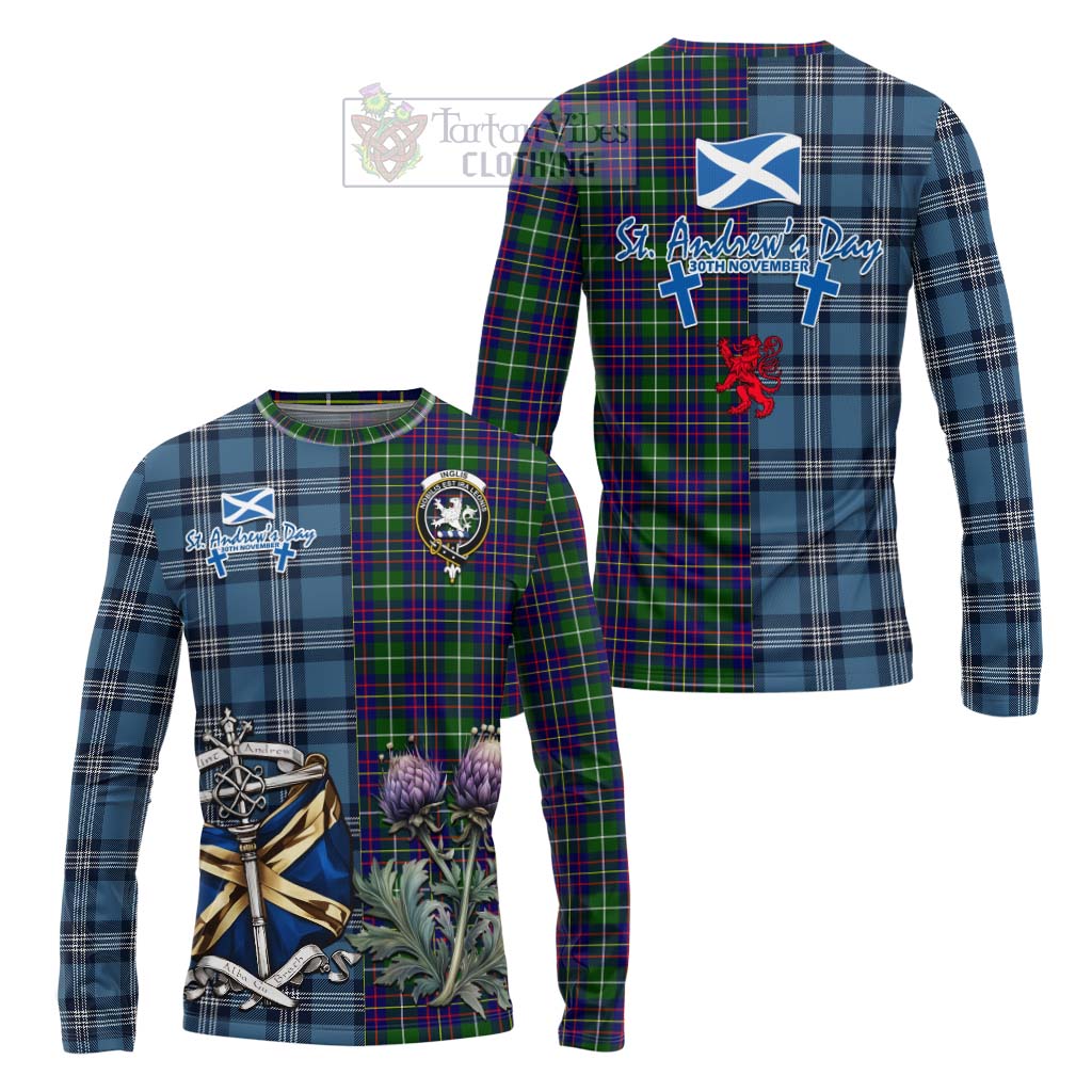 Inglis Tartan Long Sleeve T-Shirt Happy St. Andrew's Day Half Tartan Style Unisex - Tartan Vibes Clothing