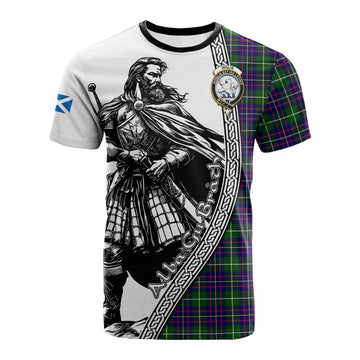 Inglis Tartan Clan Crest Cotton T-shirt with Highlander Warrior Celtic Style