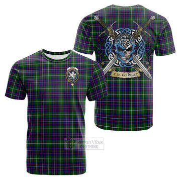 Inglis Tartan Cotton T-shirt with Family Crest Celtic Skull Style