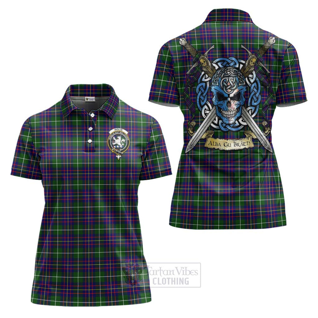 Inglis Tartan Women's Polo Shirt with Family Crest Celtic Skull Style Women - Tartan Vibes Clothing