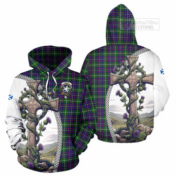 Inglis Tartan Hoodie with Family Crest and St. Andrew's Cross Accented by Thistle Vines Zip Hoodie - Tartan Vibes Clothing