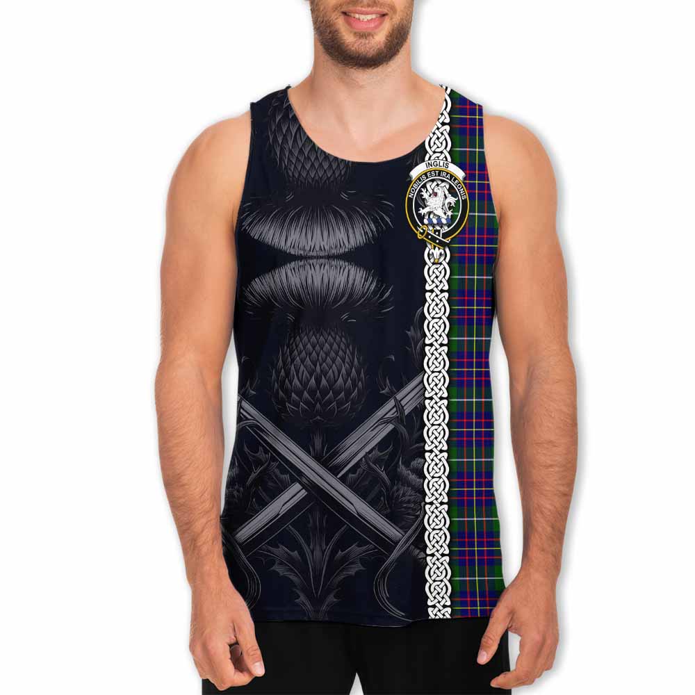 Inglis Tartan Men's Tank Top with Family Crest Cross Sword Thistle Celtic Vibes Men - Tartan Vibes Clothing