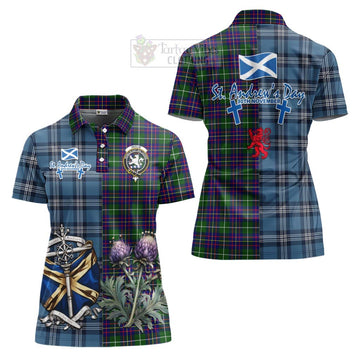 Inglis Tartan Women's Polo Shirt Happy St. Andrew's Day Half Tartan Style Women - Tartan Vibes Clothing