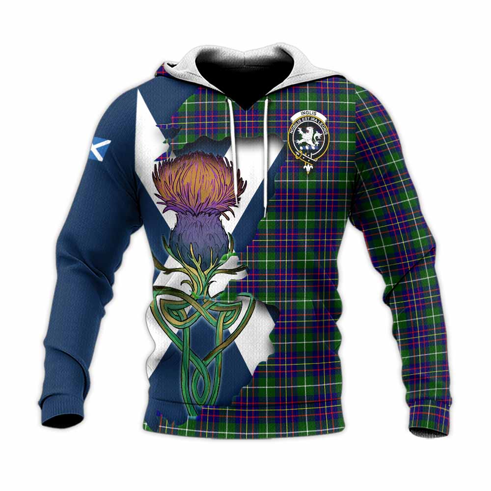 Inglis Tartan Family Crest Knitted Hoodie Scottish Thistle Celtic Inspired Unisex Knitted Pullover Hoodie - Tartan Vibes Clothing