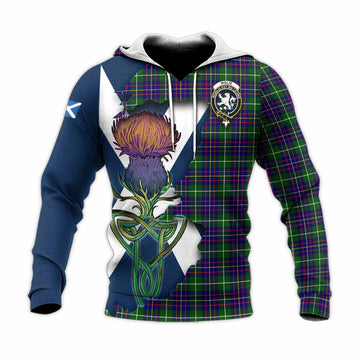 Inglis Tartan Family Crest Knitted Hoodie Scottish Thistle Celtic Inspired Unisex Knitted Pullover Hoodie - Tartan Vibes Clothing