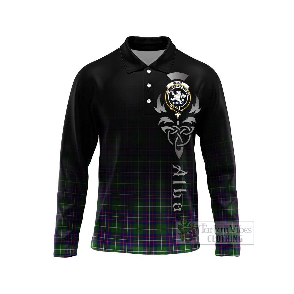 Inglis Tartan Long Sleeve Polo Shirt Featuring Alba Gu Brath Family Crest Celtic Inspired Unisex - Tartan Vibes Clothing